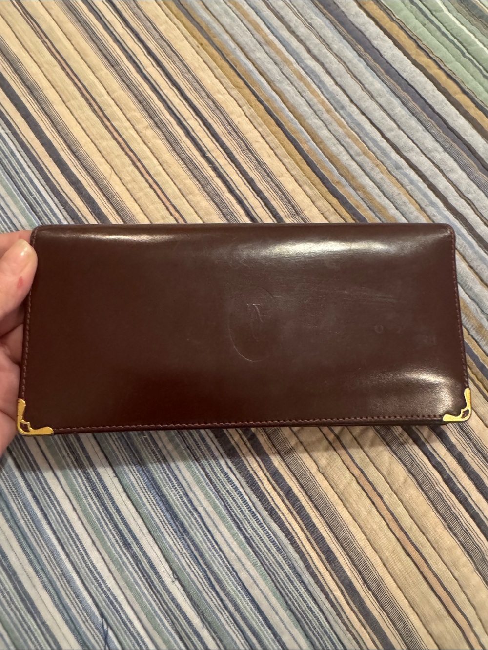 Cartier Brown Leather Long Wallet with Gold Corner Accents